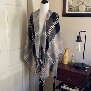 Pinklicious Plaid Shawl with Fringe